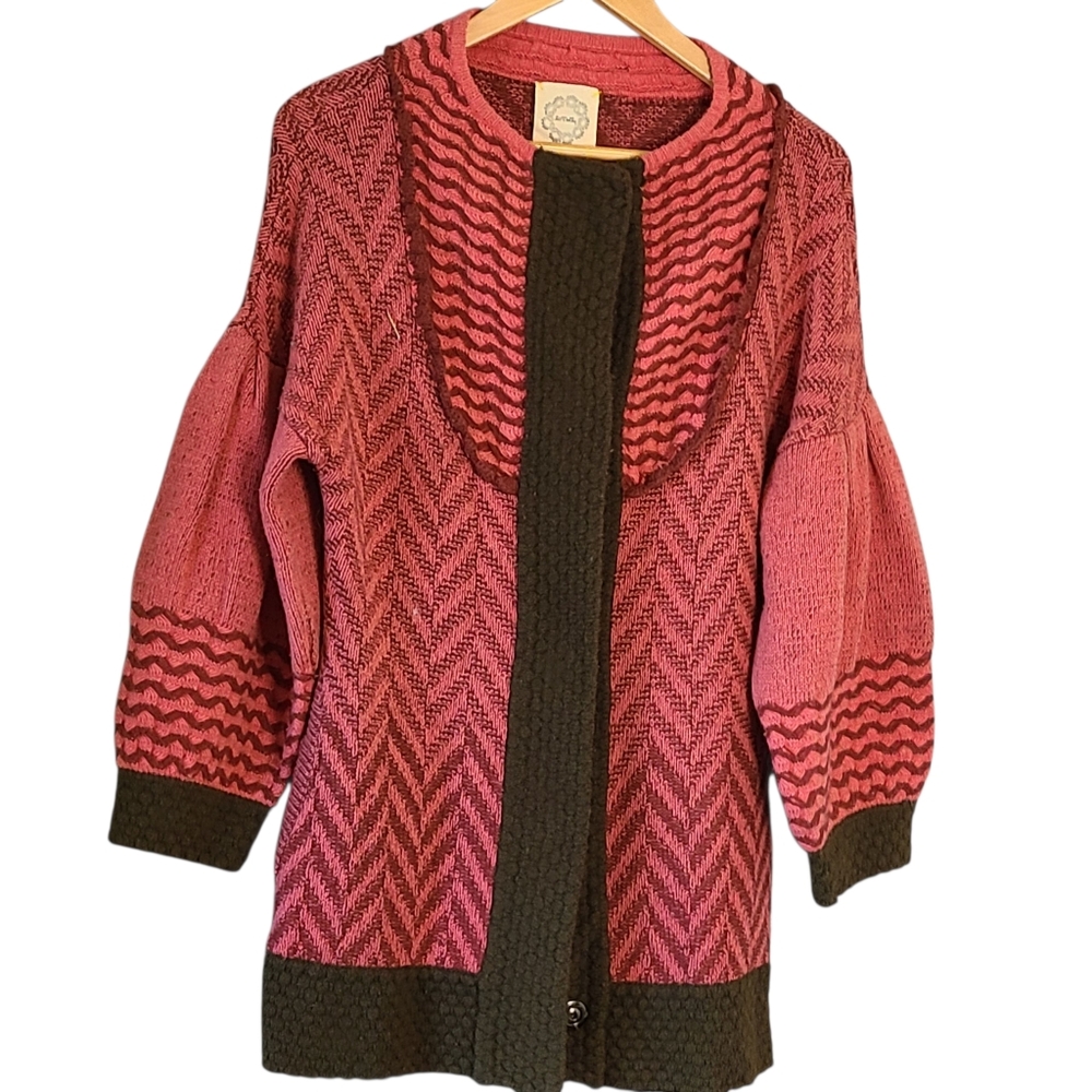 Lia Molly Cardigan Sweater Puff Sleeve Patterned Cottage Boho